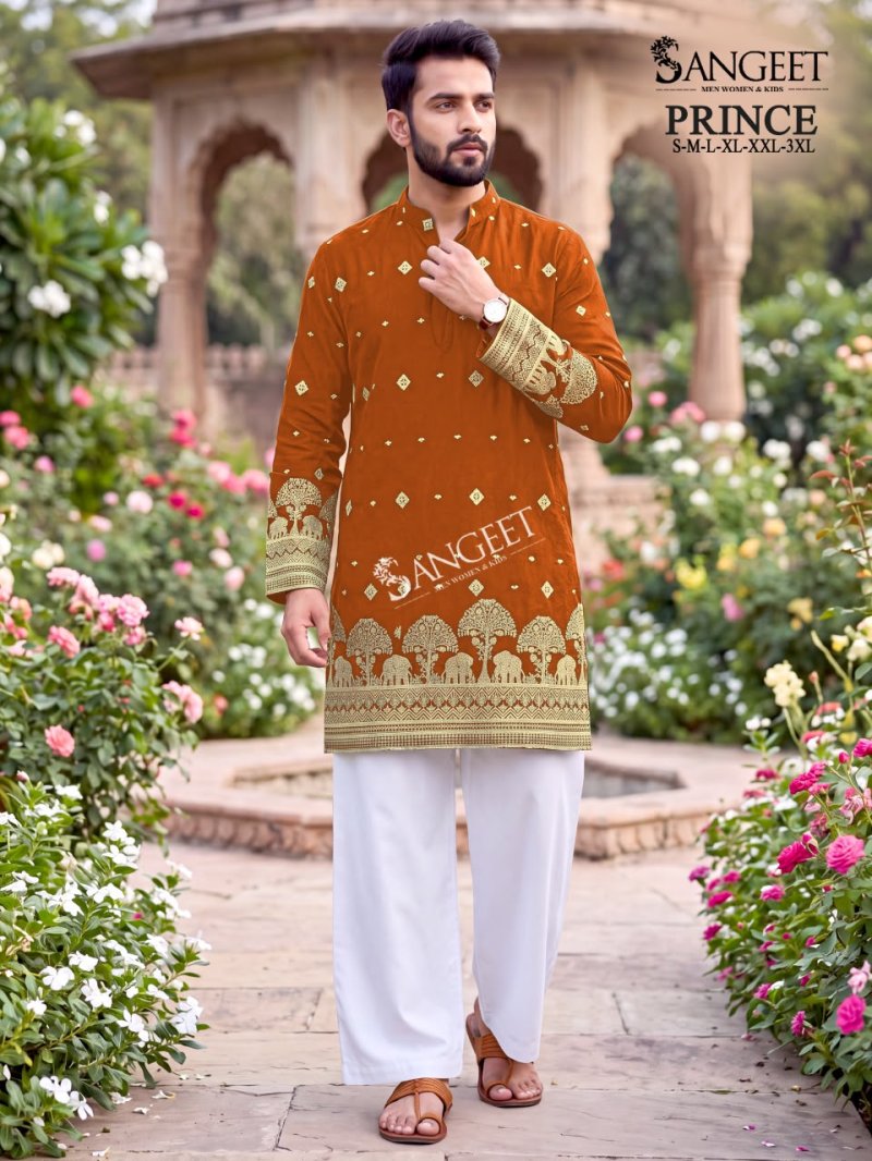 Sangeet Prince Rayon Crush Embroidery Short Mens Kurta